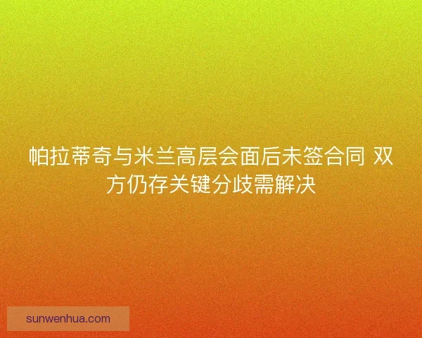 帕拉蒂奇与米兰高层会面后未签合同 双方仍存关键分歧需解决